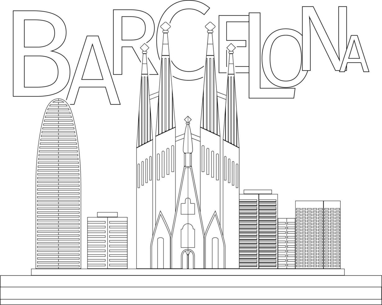 Barcelona coloring page, building coloring page, modern building coloring page. vector