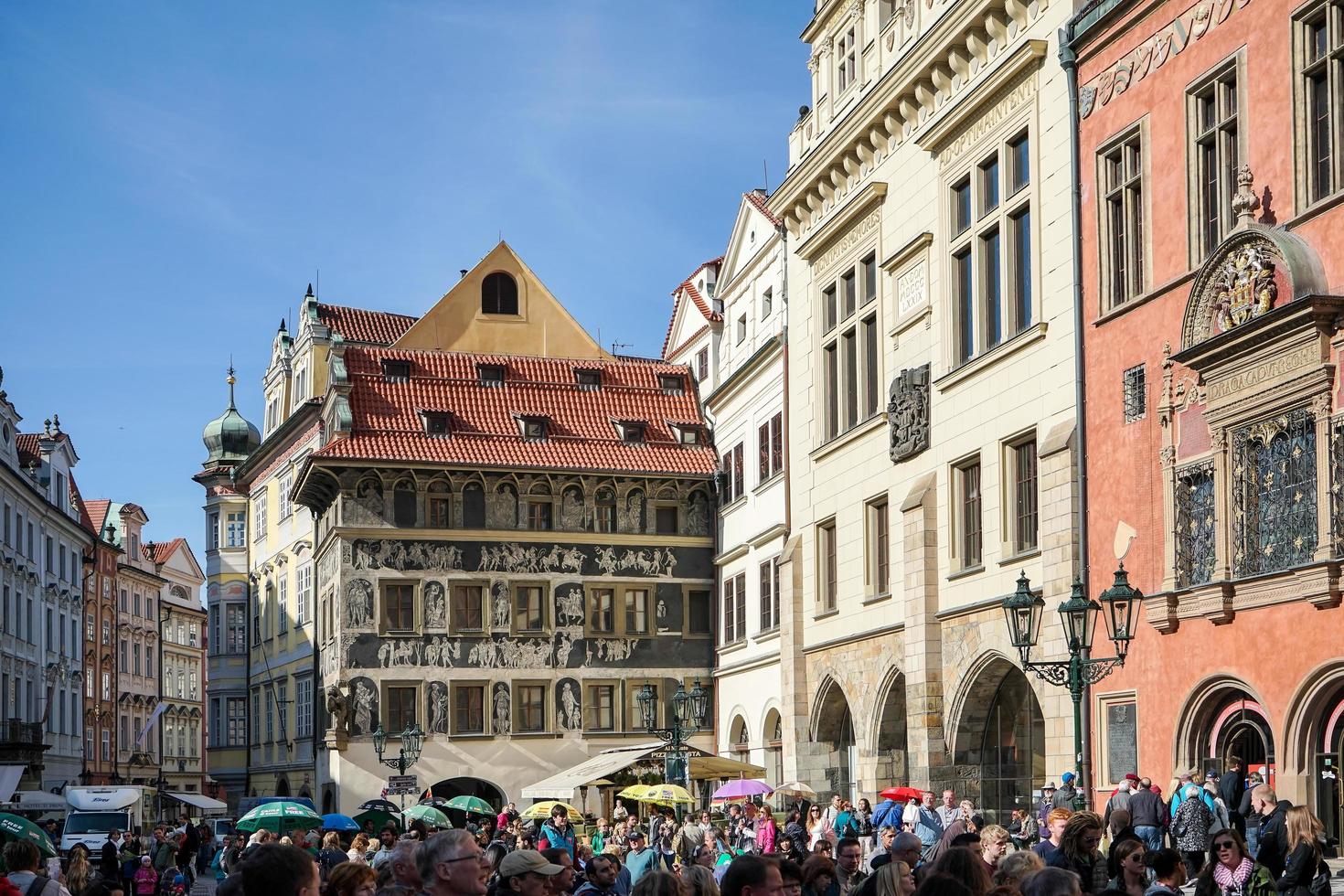 Prague, Czech Republic, 2014. People waiting for the Astronomical Clock in Prague photo