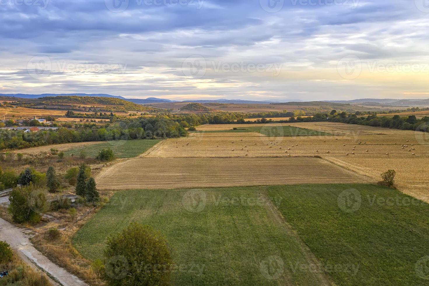 vast aerial view from drone to agriculture fields. photo