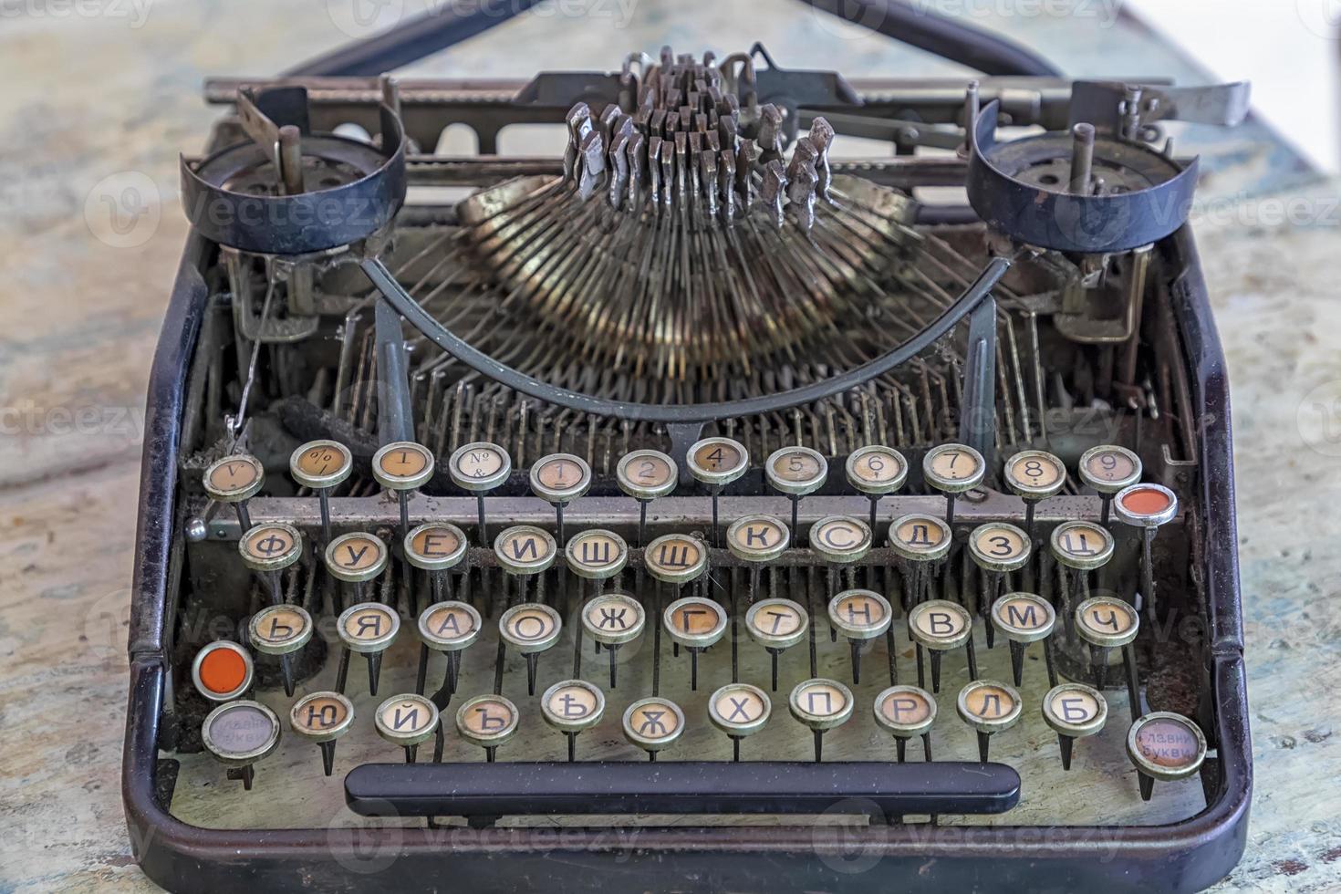 Old vintage typewriter, retro machine, close up photo