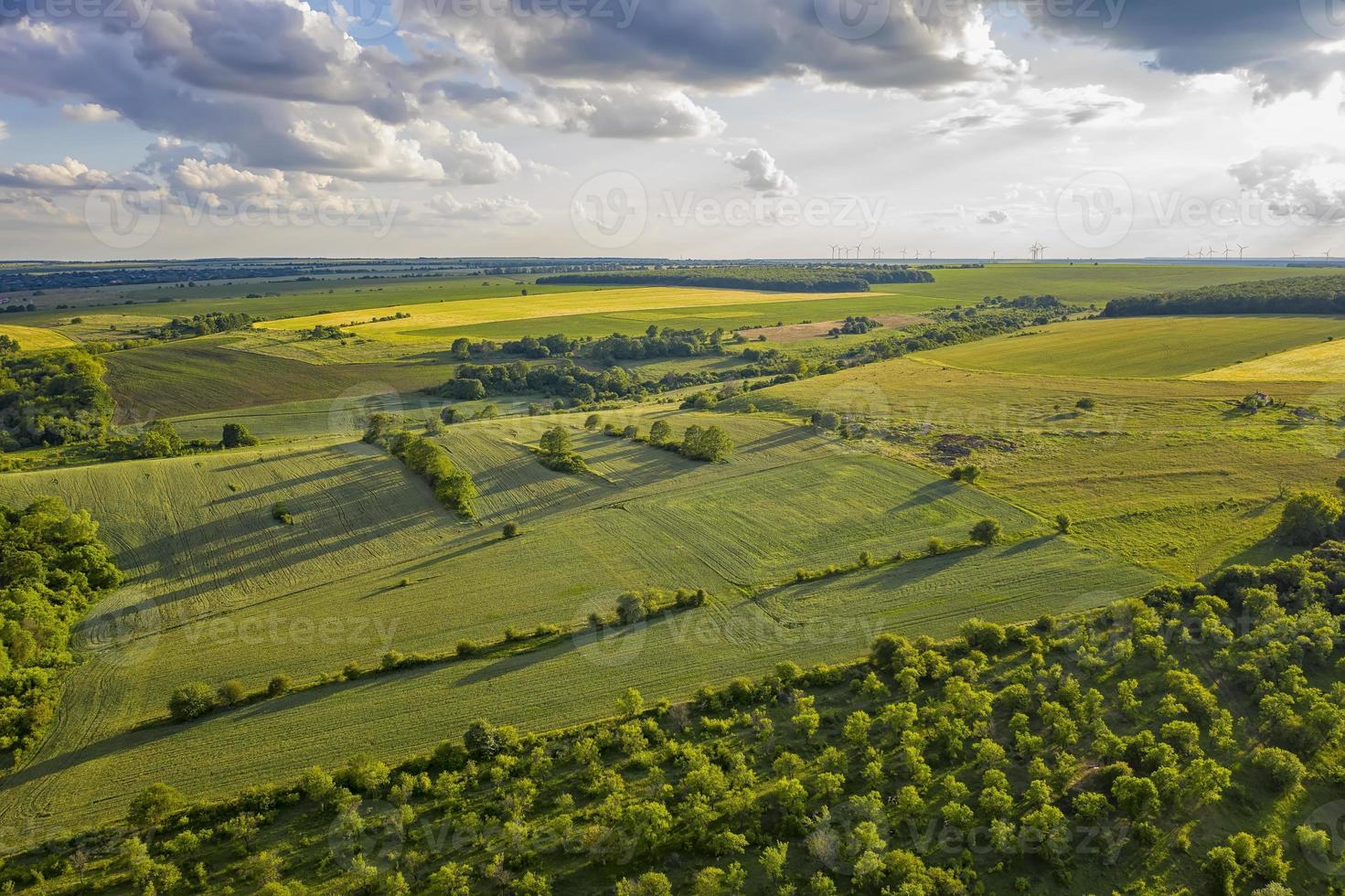 vista aérea desde un dron de una hermosa escena rural verde fresca en verano foto