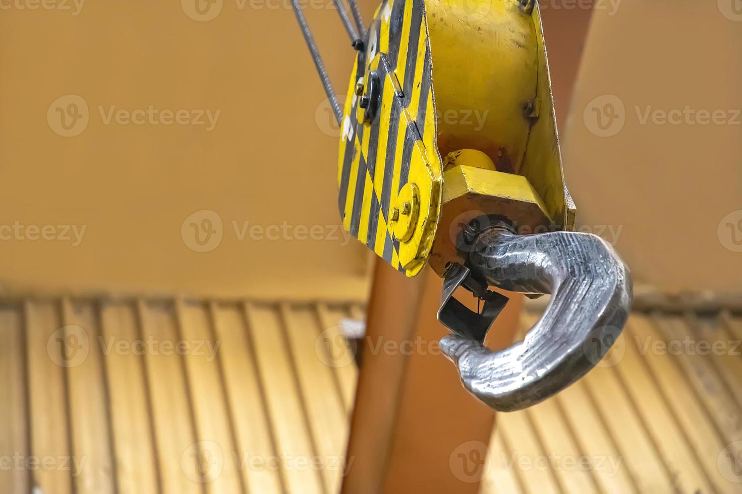 Crane clevis sling hook in an industrial factory. Horizontal view. photo