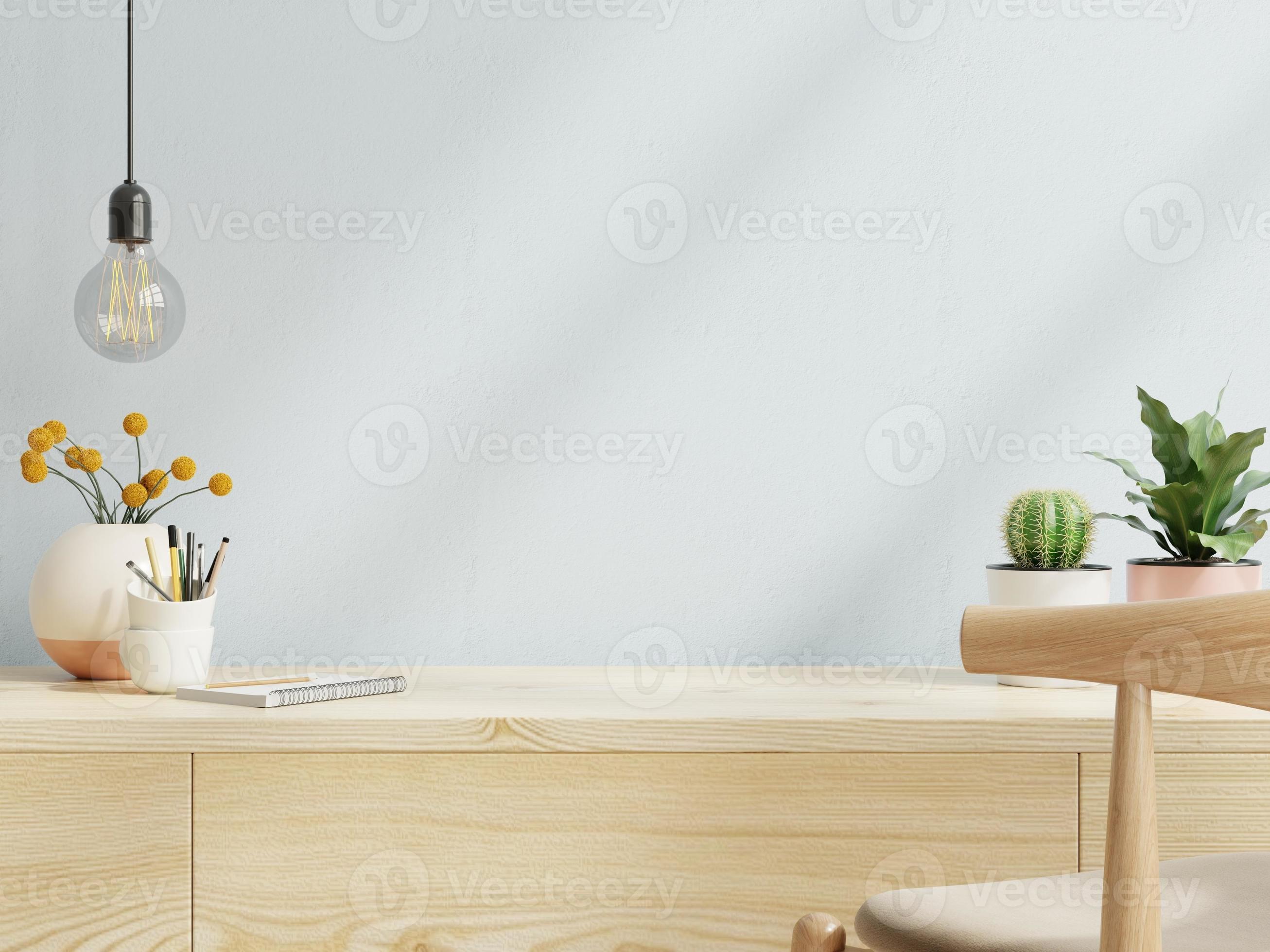 Office room with table working on light blue wall background. 11808035