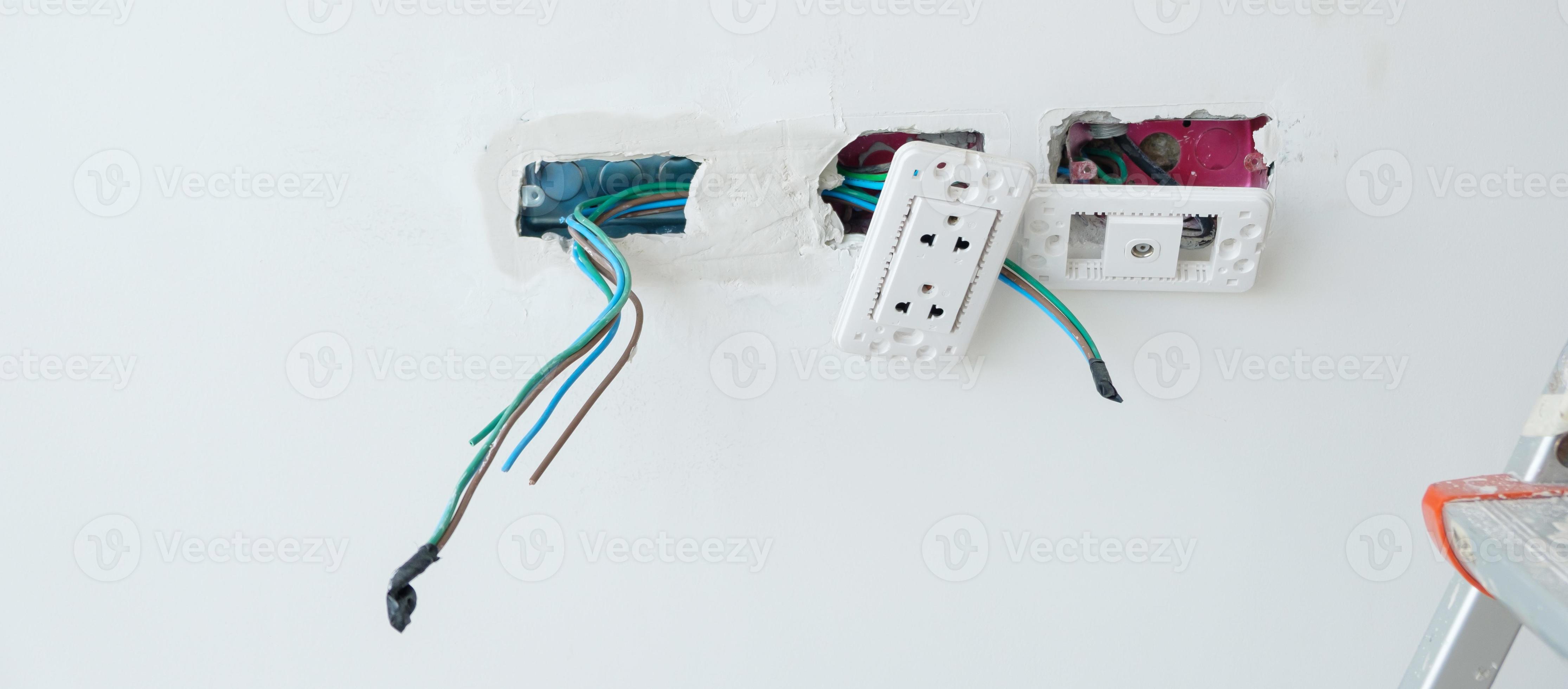 Electrical Wiring under plaster, hidden installation cables for socket