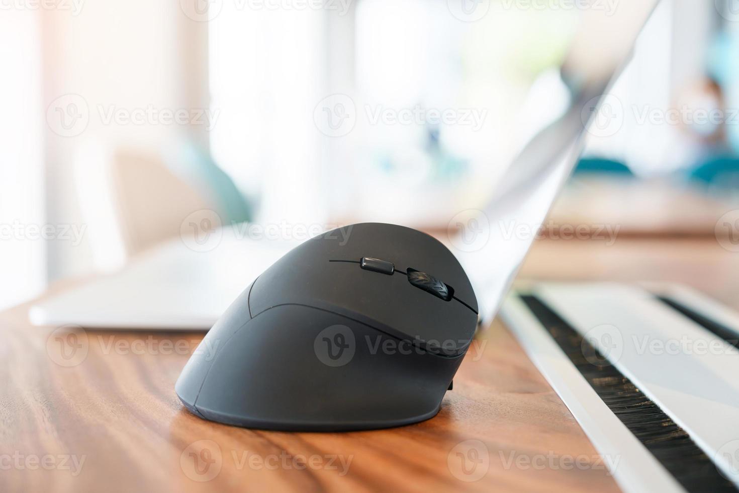 ergonomic mouse on desk at workplace, prevention wrist pain because working long time. De Quervain s tenosynovitis, Intersection Symptom, Carpal Tunnel Syndrome or Office syndrome concept photo