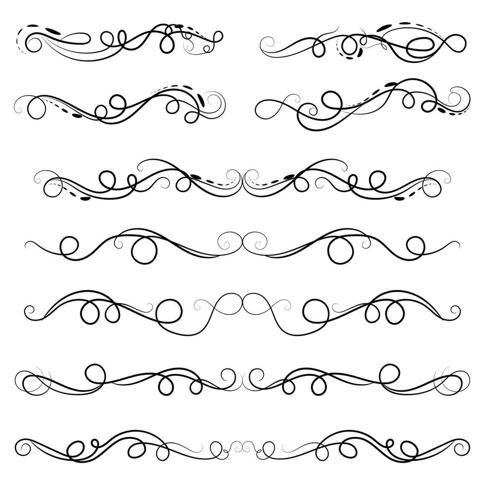 vector illustration set of border calligraphic design elements and dividers decorative, Vintage swirl line