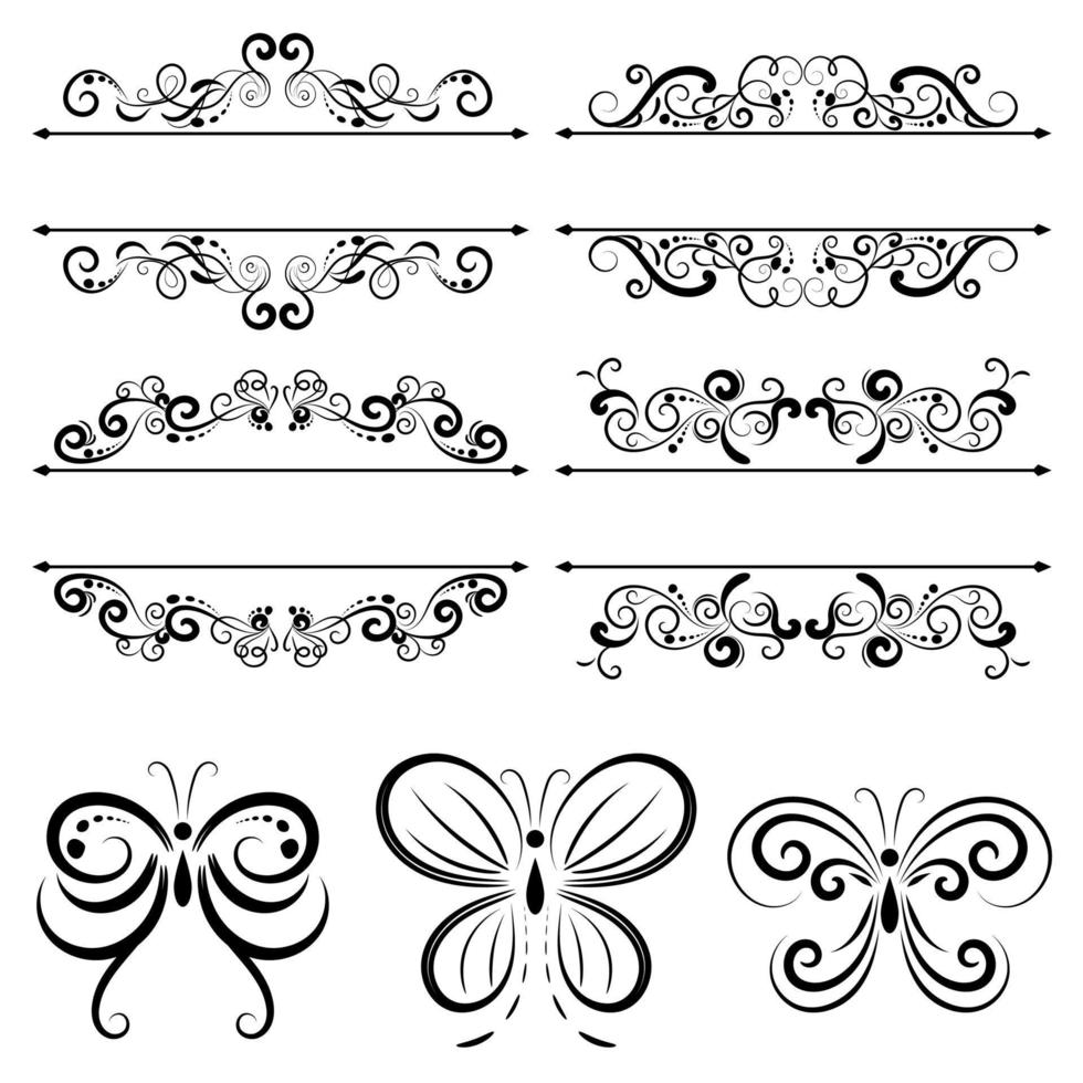 vector illustration set of border calligraphic design elements and dividers decorative, Vintage swirl line