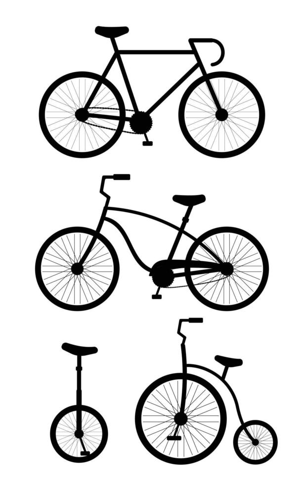 conjunto de vectores de silueta de bicicleta plana