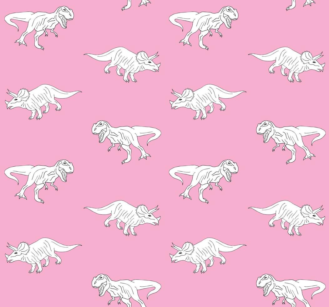 Vector seamless pattern of hand drawn dinosaur