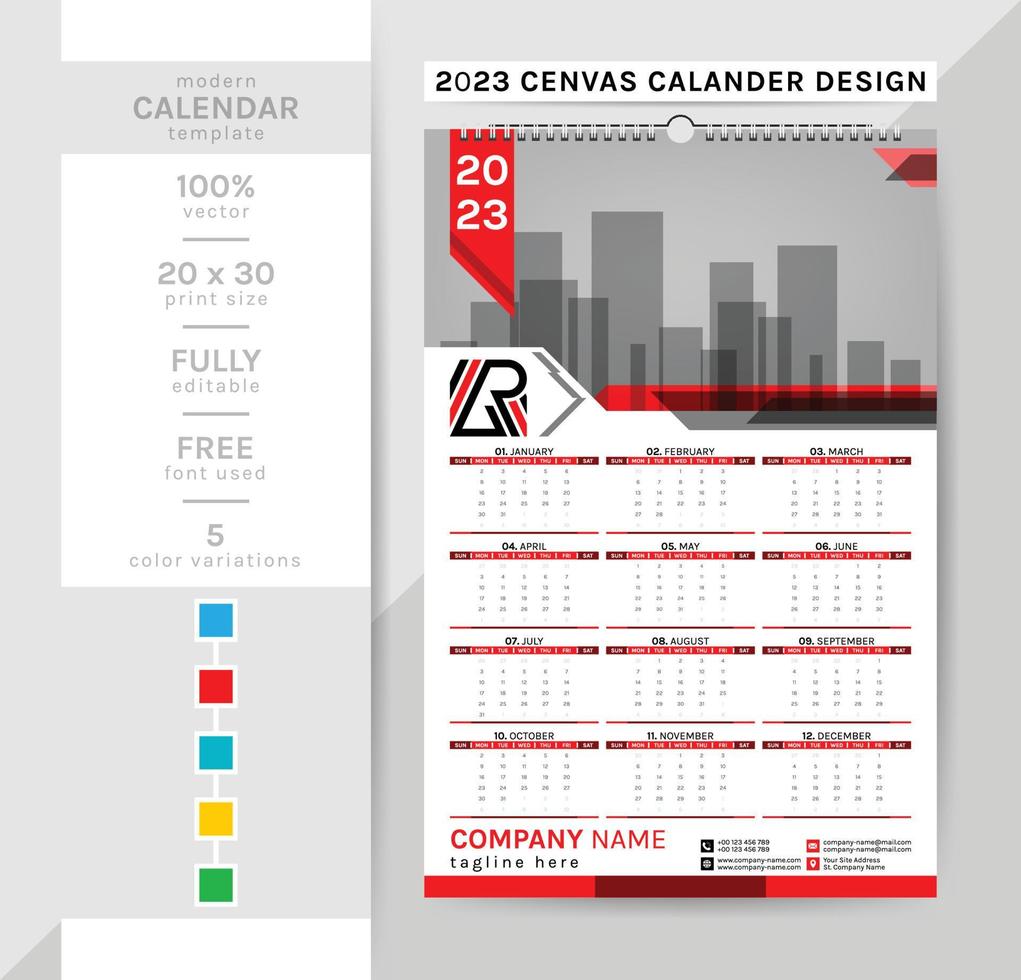 Creative elegant wall calendar template for the 2023 year. The week starts on Sunday. vector