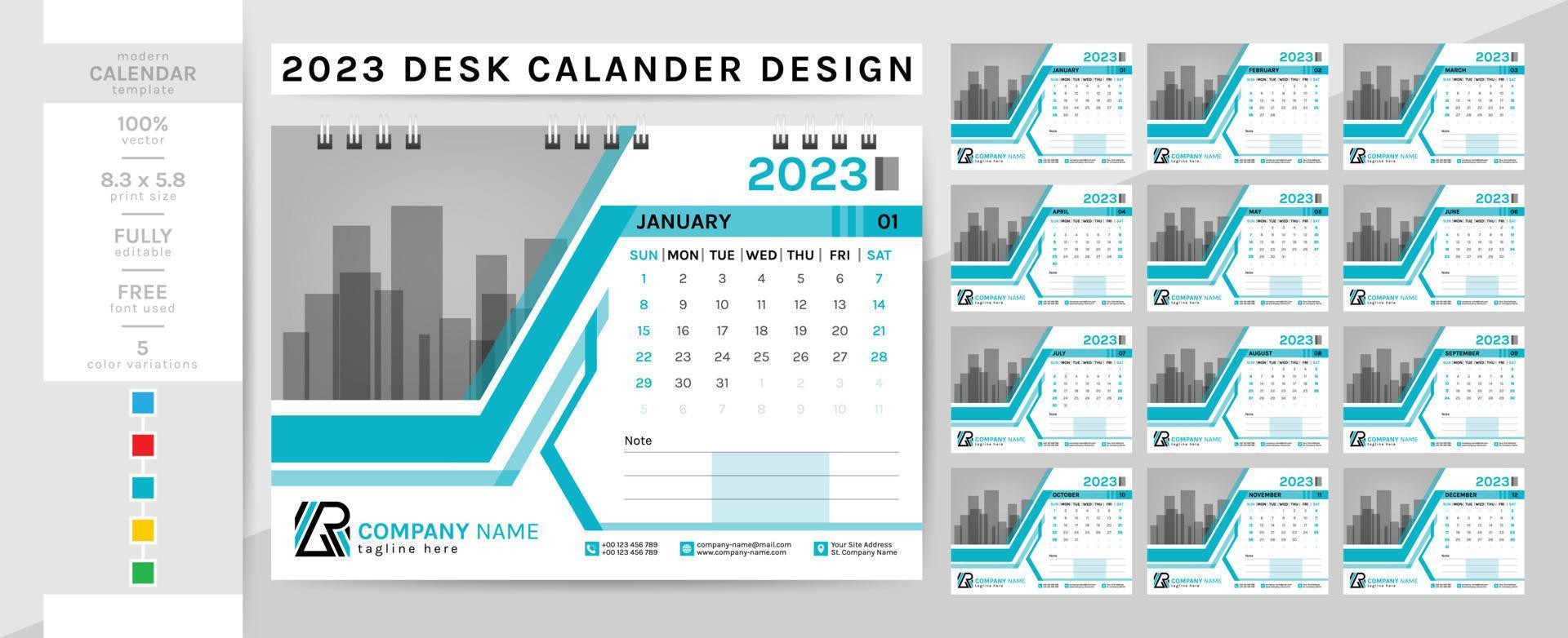 Calendario de escritorio elegante y creativo y plantilla de diario planificador para el año 2023. vector