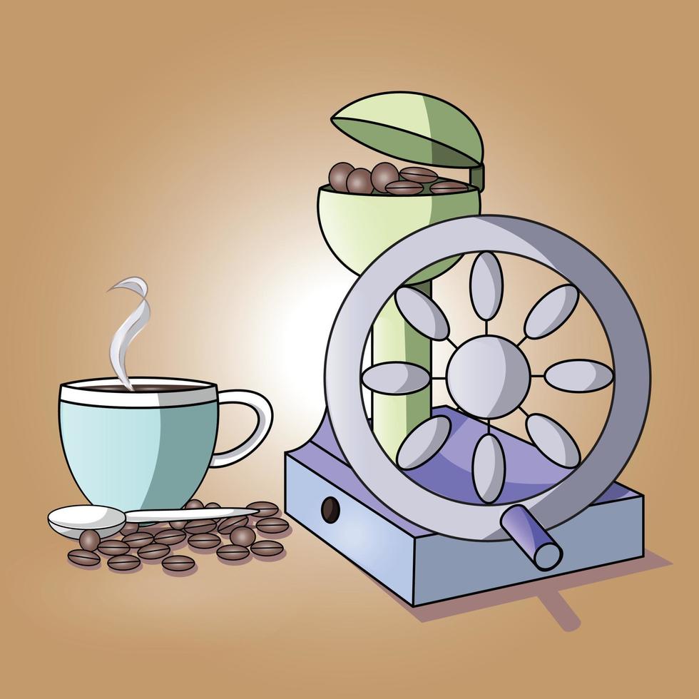 a steady cup of coffee with a manual machine process vector