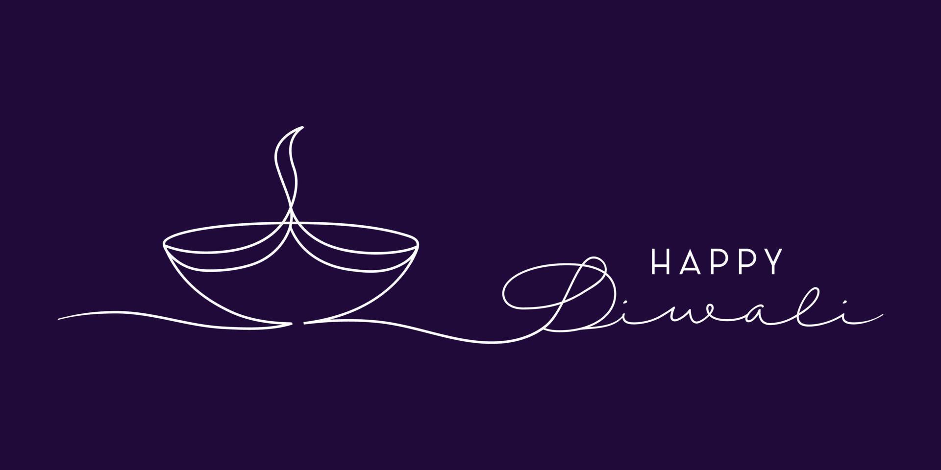 Happy Diwali one line art illustration vector