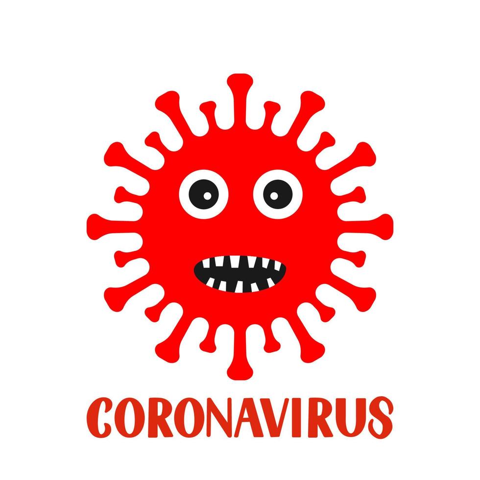 Corona Virus cartoon character and lettering isolated on white background. Pathogen respiratory coronavirus COVID. Vector template for typography poster, banner, flyer, etc.
