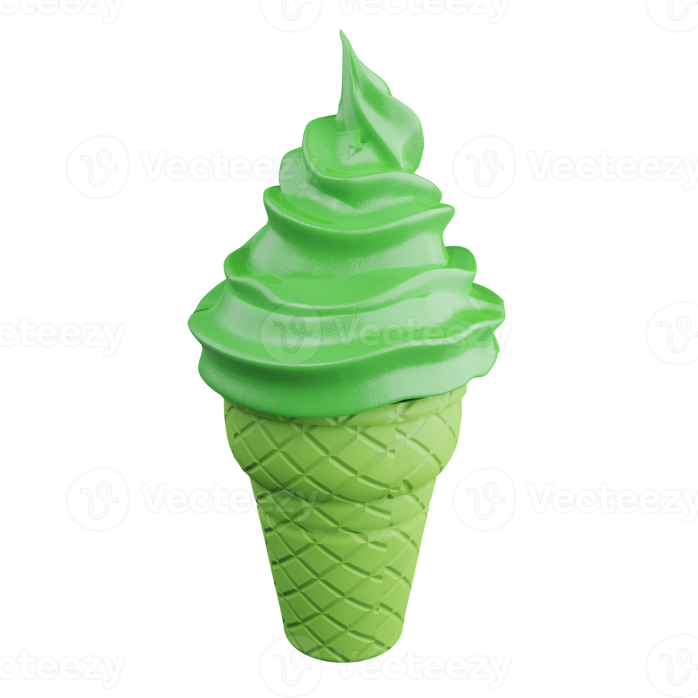 3D rendering green tea ice cream on transparent background png