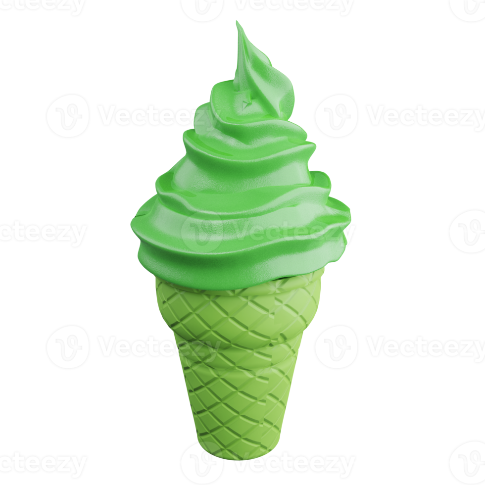 Crème glacée au thé vert de rendu 3d sur fond transparent png