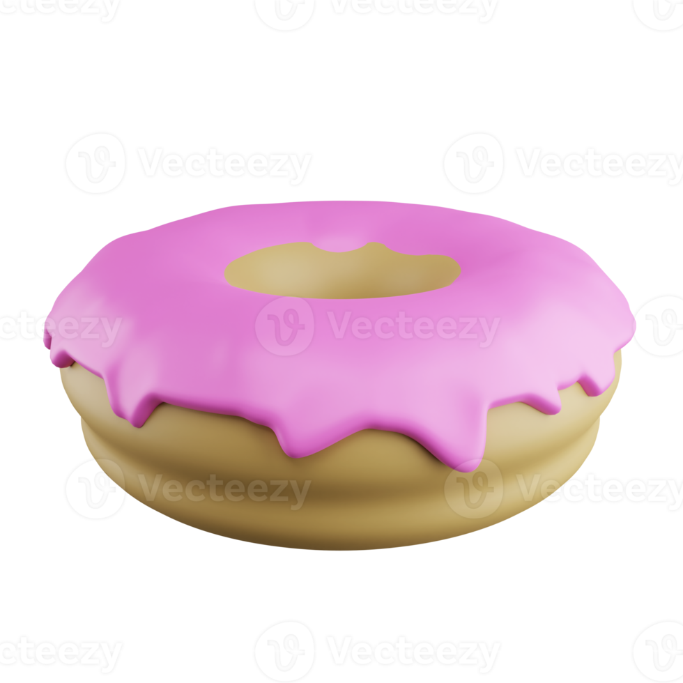 Donut de fresa de renderizado 3d sobre fondo transparente png