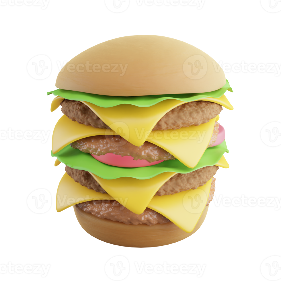 3D rendering XL size hamburger on transparent background png