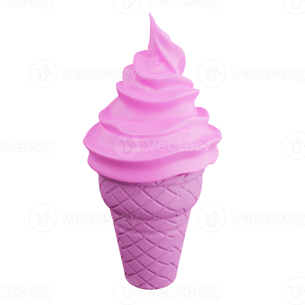 3D rendering strawberry ice cream on transparent background png
