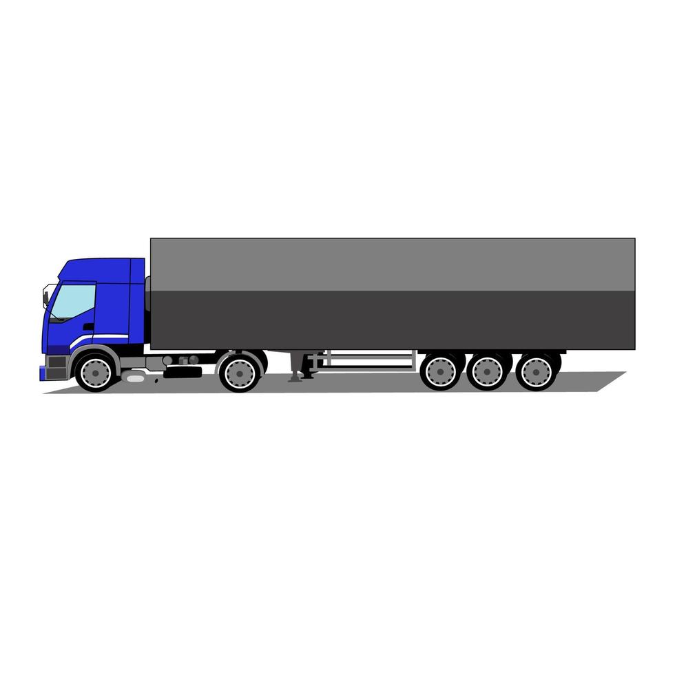 Cargo truck with blue cabin in flat technique vector