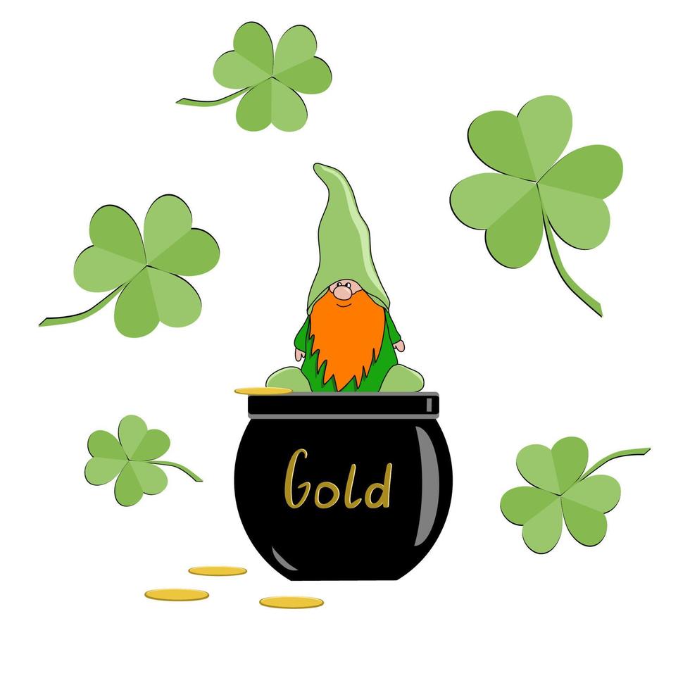 Leprechaun sitting on the pot with gold vector