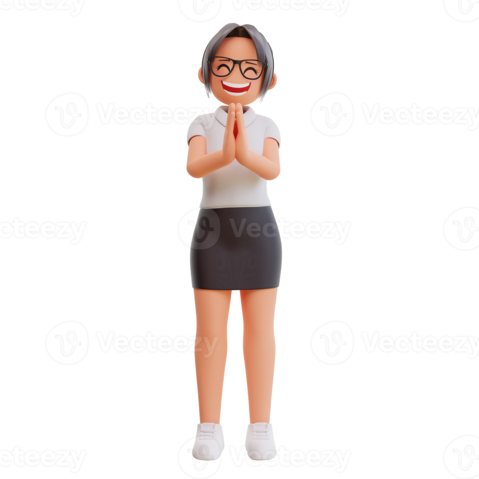 Young businesswoman greeting concept 3d cartoon illustration png