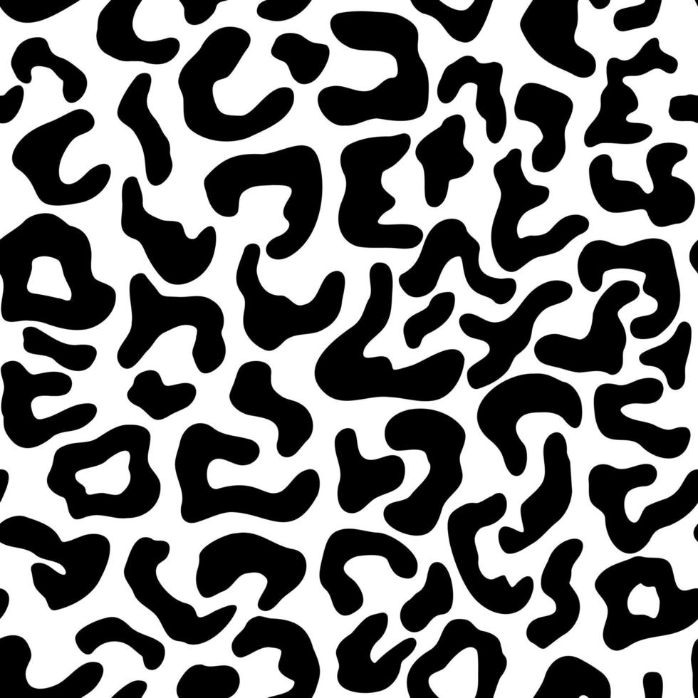 Seamless leopard fur pattern. Modern panther animal fabric textile print design. Stylish black and white illustration. vector