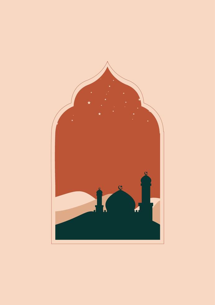 oriental style Islamic windows and arches with mosque object vector