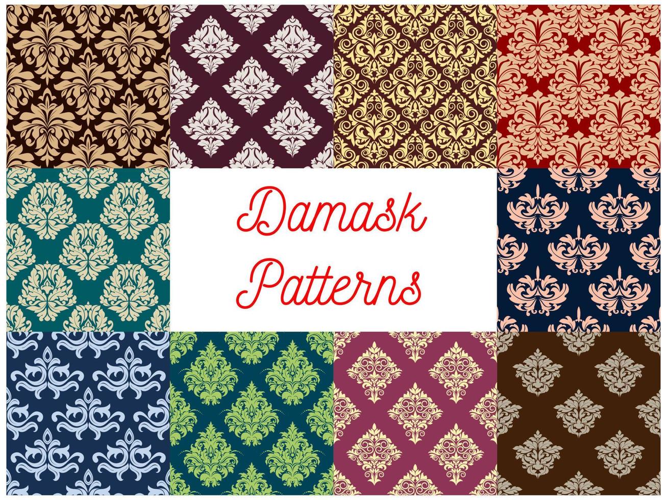 Damask floral seamless patterns set vector