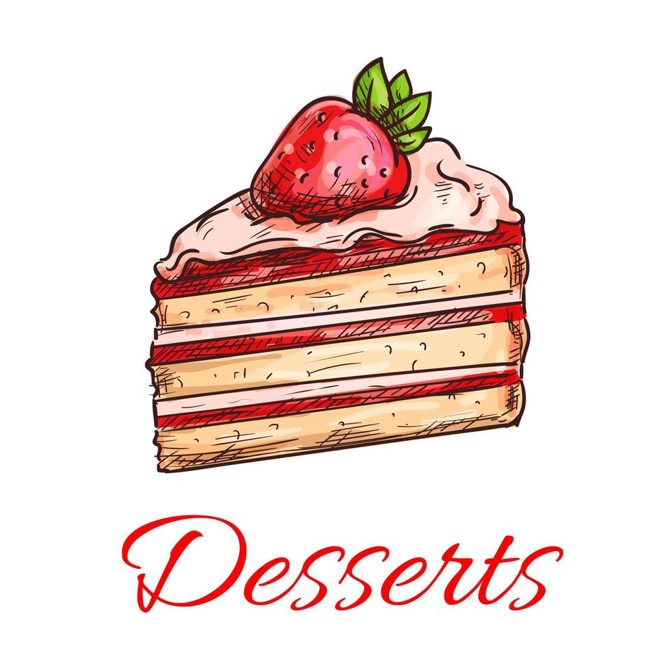 Strawberry cake sketch for pastry shop design vector