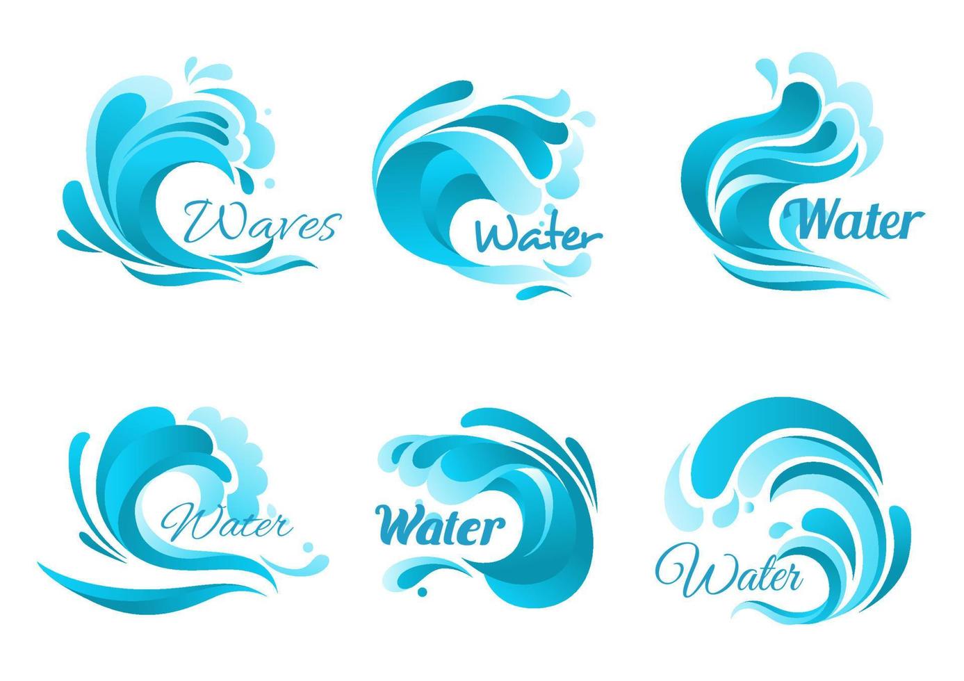 Waves and water splashes vector icons