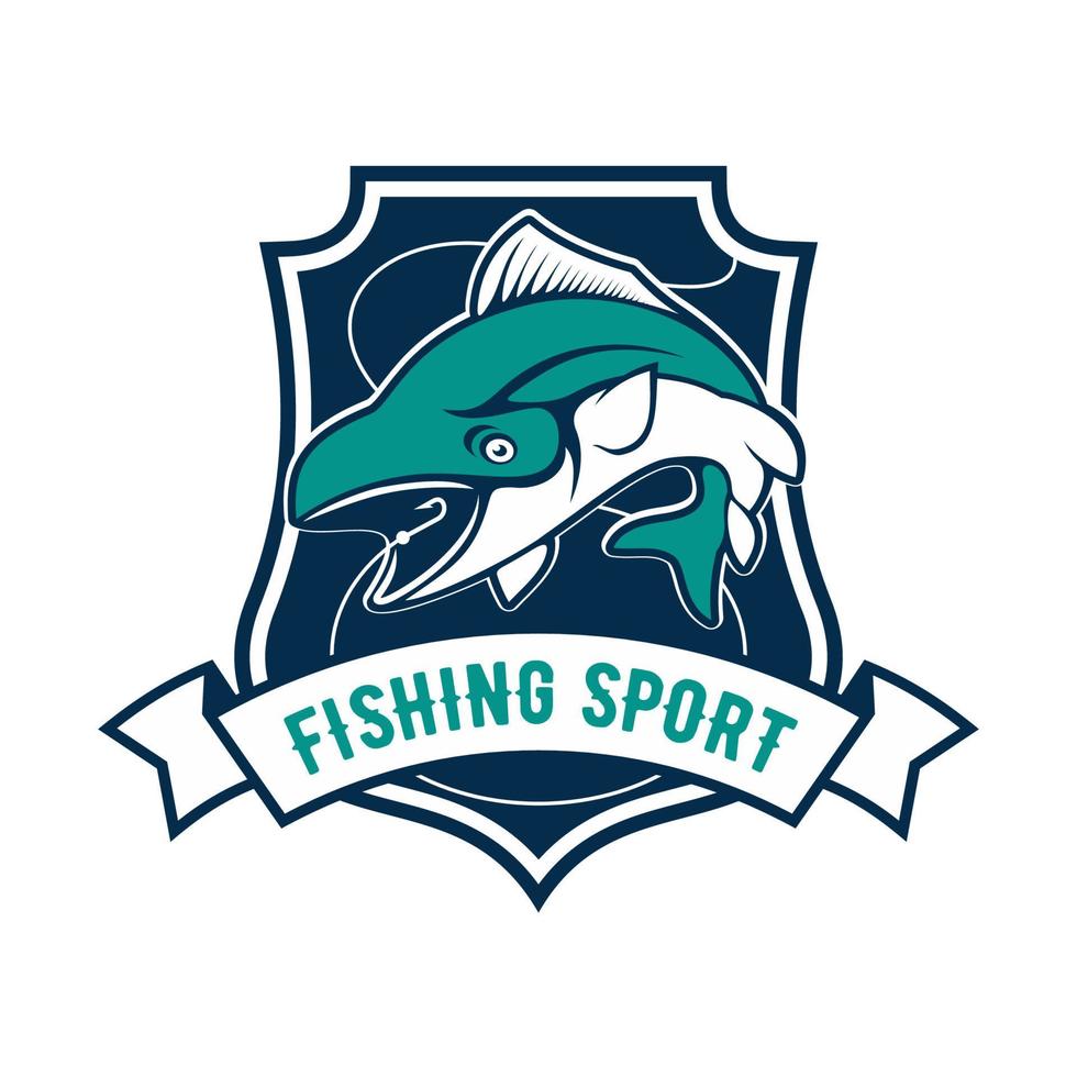 Fishing sport club badge with tuna fish icon vector