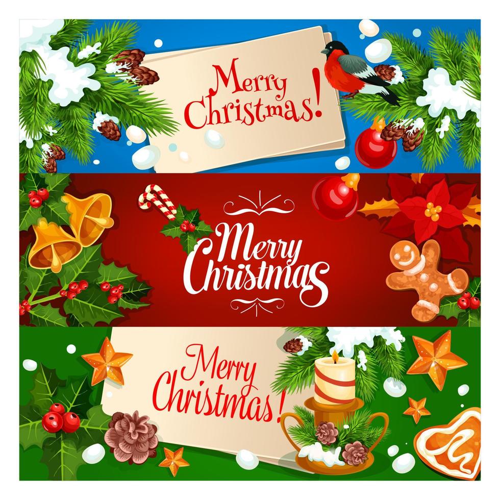 Merry Christmas banner and greeting card set vector