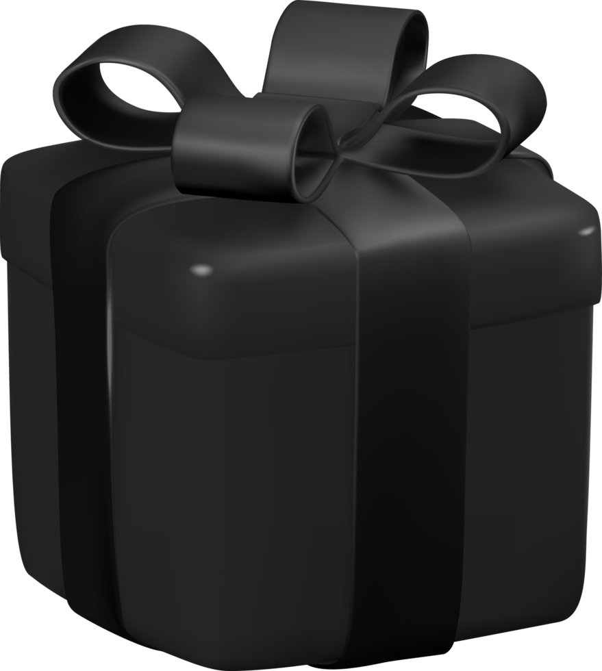 Realistic 3D Black Gift Box with Black Ribbon png