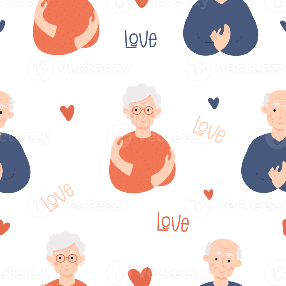 Seamless pattern with elderly couple happy old people png