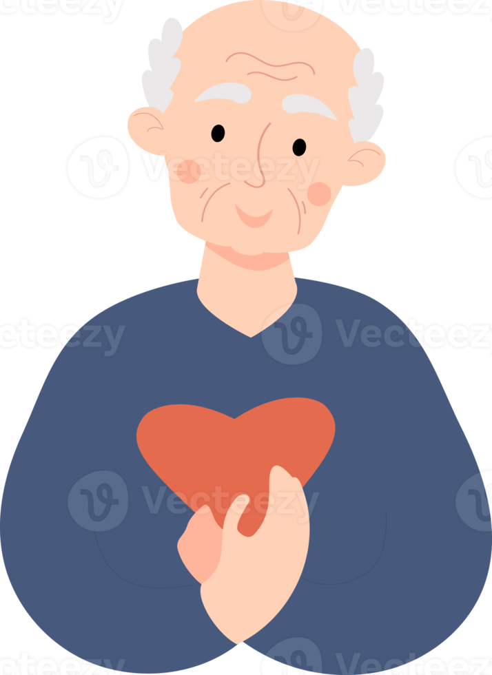 Happy elderly man with heart png