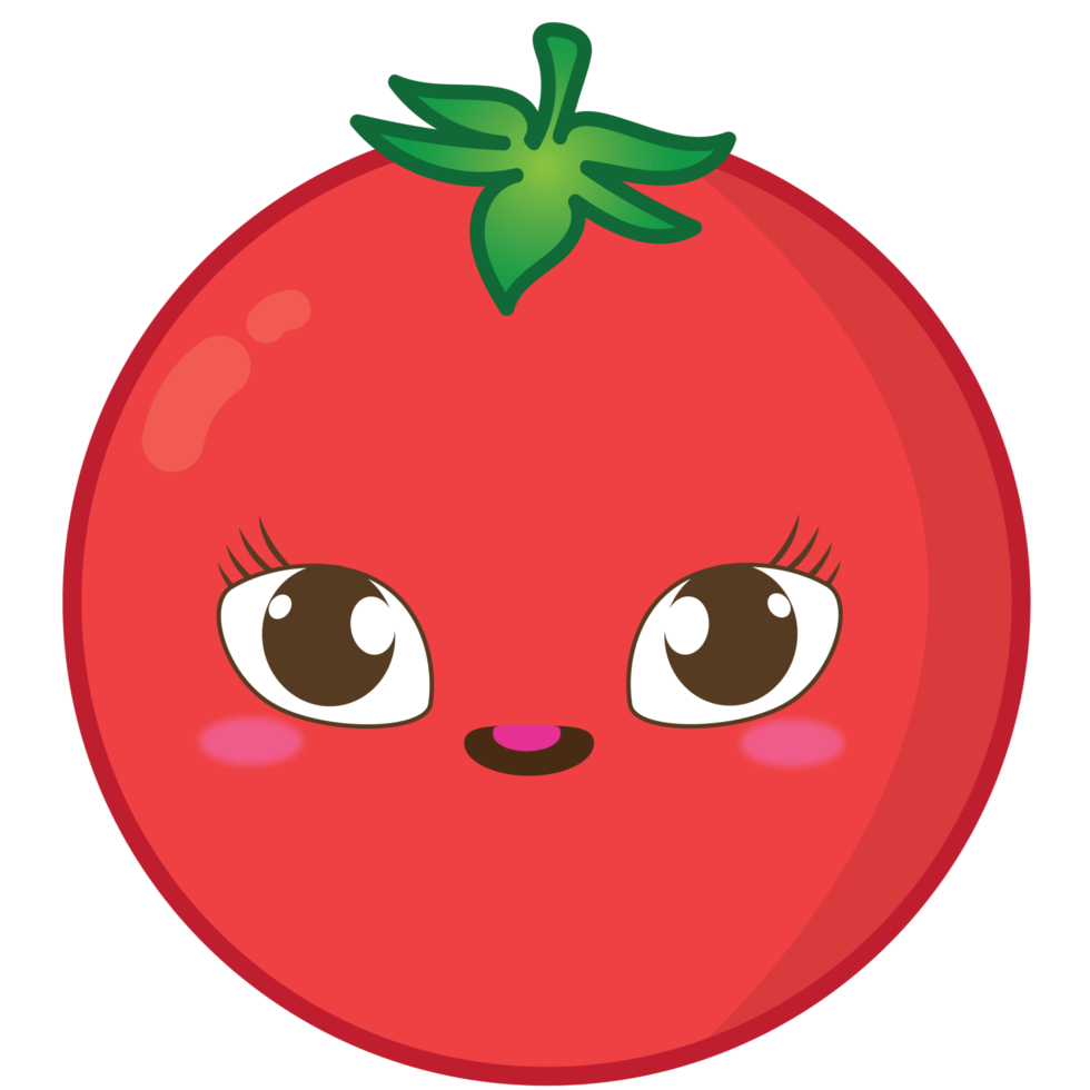 fruto de tomate feliz com folha verde em fundo transparente png