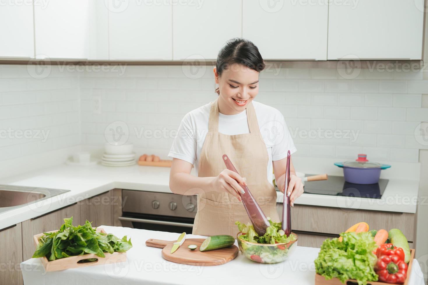 Healthy nutrition salad preparing concept photo