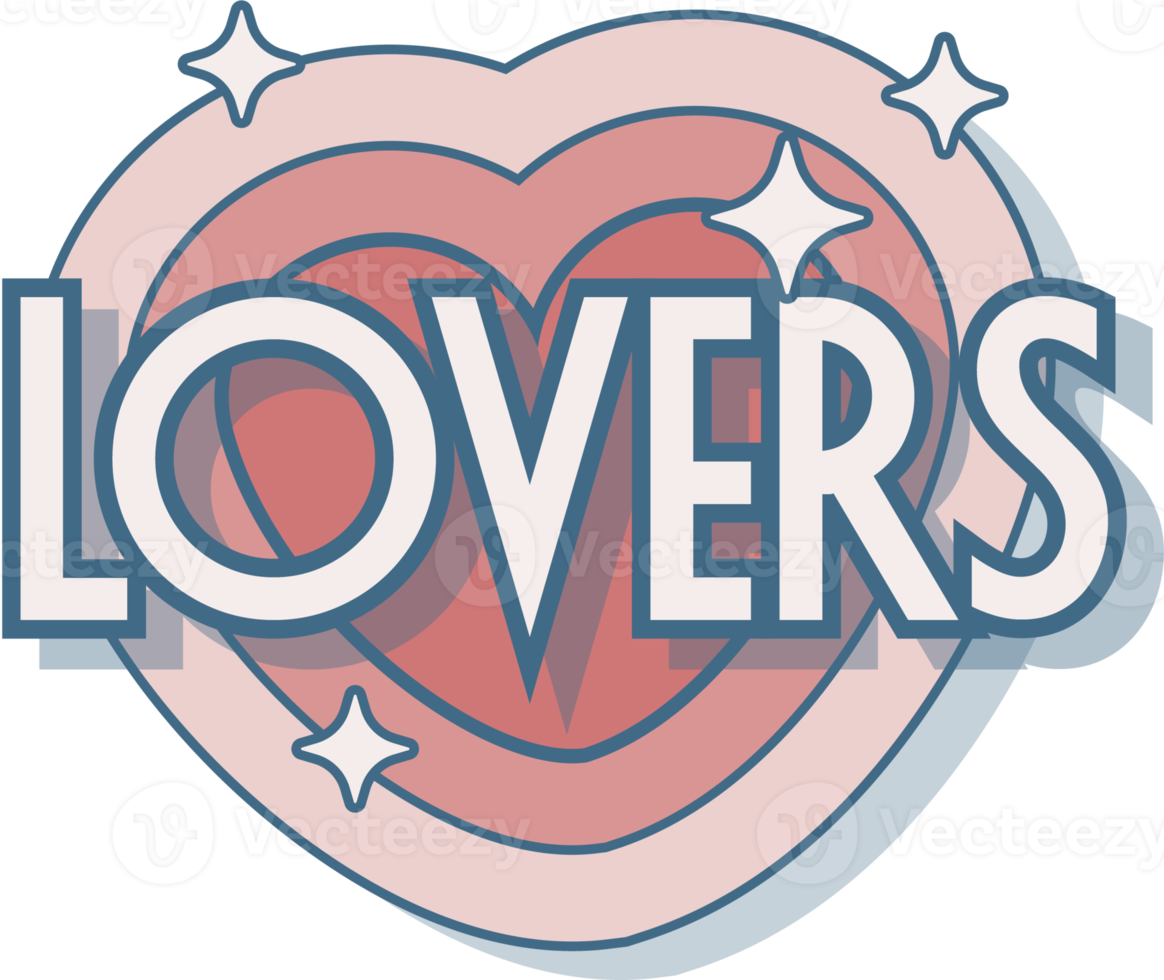 Lover. Retro Cartoon comic Sticker text typography with love and twinkle star clipart png