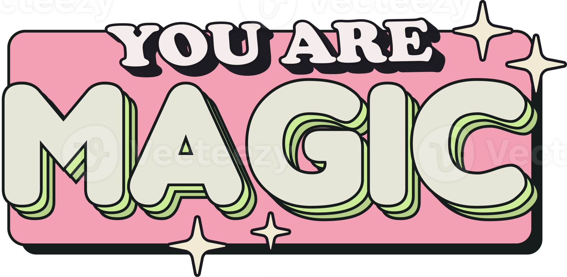 u zijn magie. retro kleurrijk stoutmoedig sticker tekst png