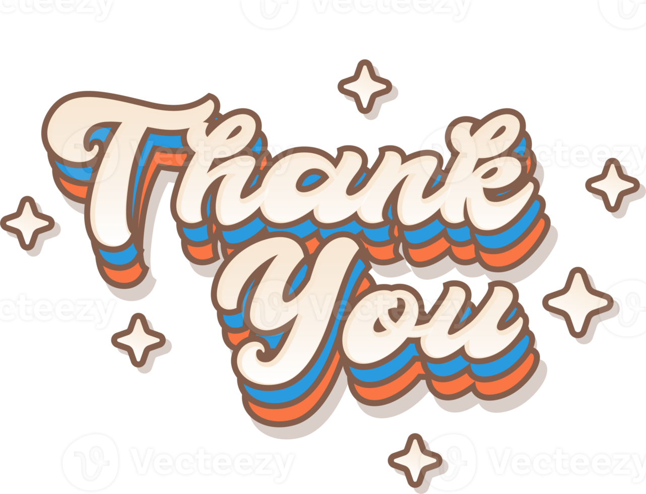 thank you. Colorful Retro Cartoon Sticker text With Twinkle Star png