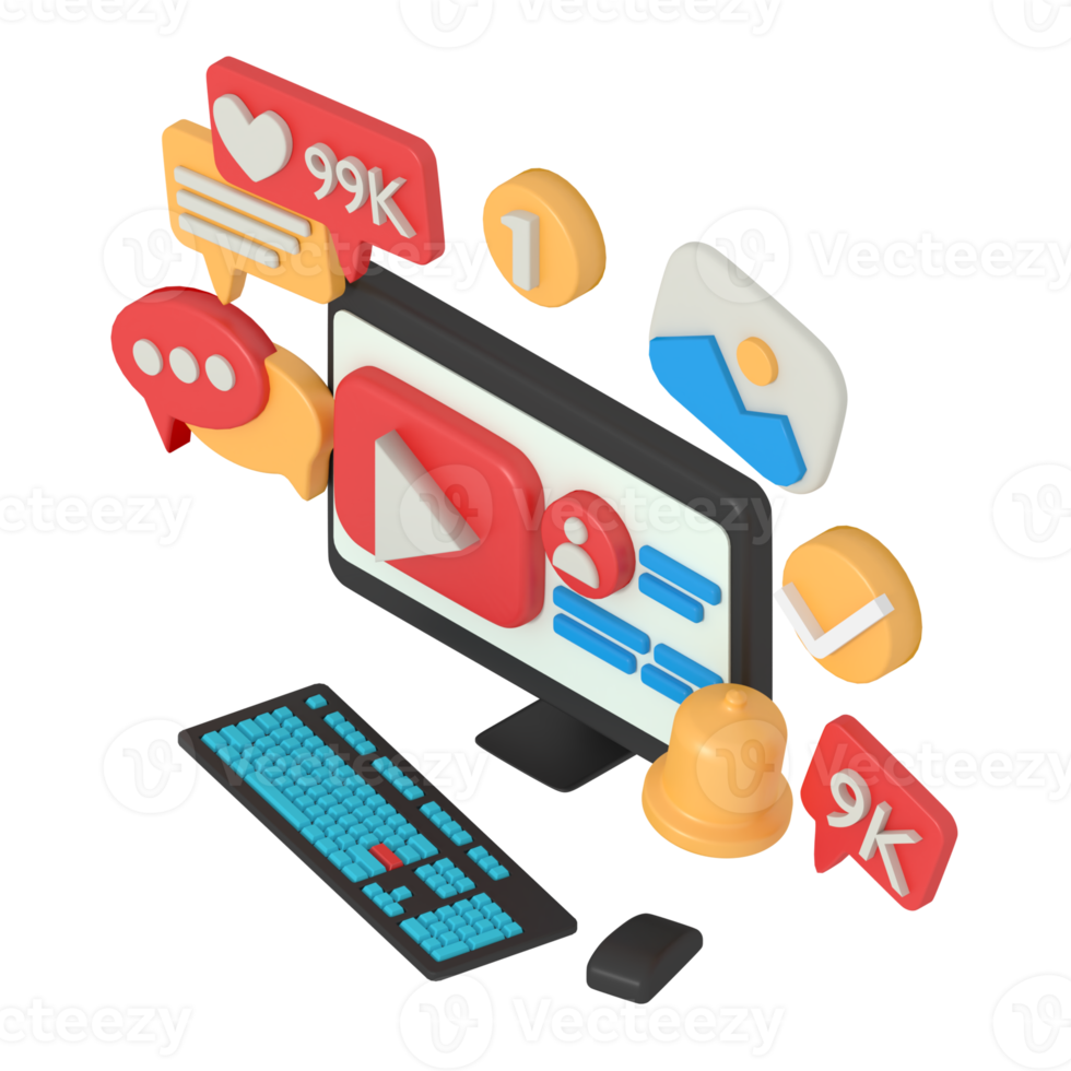 3d modeling of Video Streaming in computer png