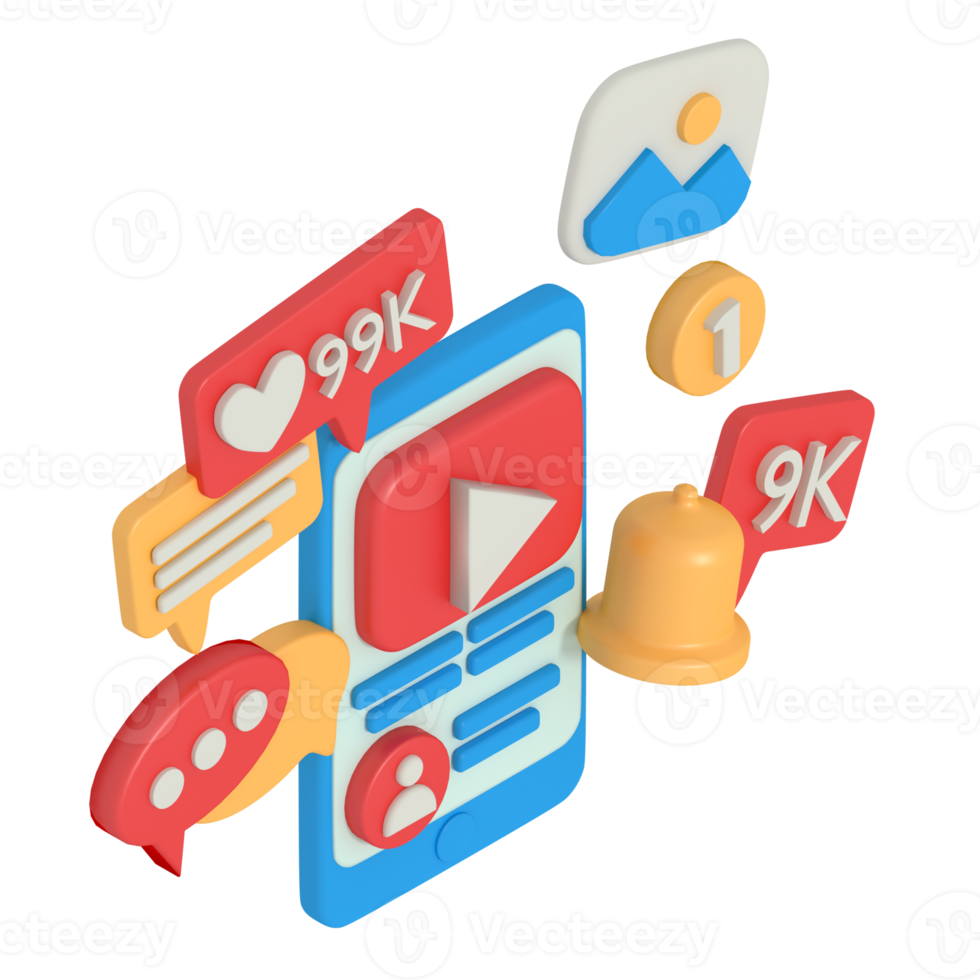 3D-modellering van sociale media-video in de telefoon png