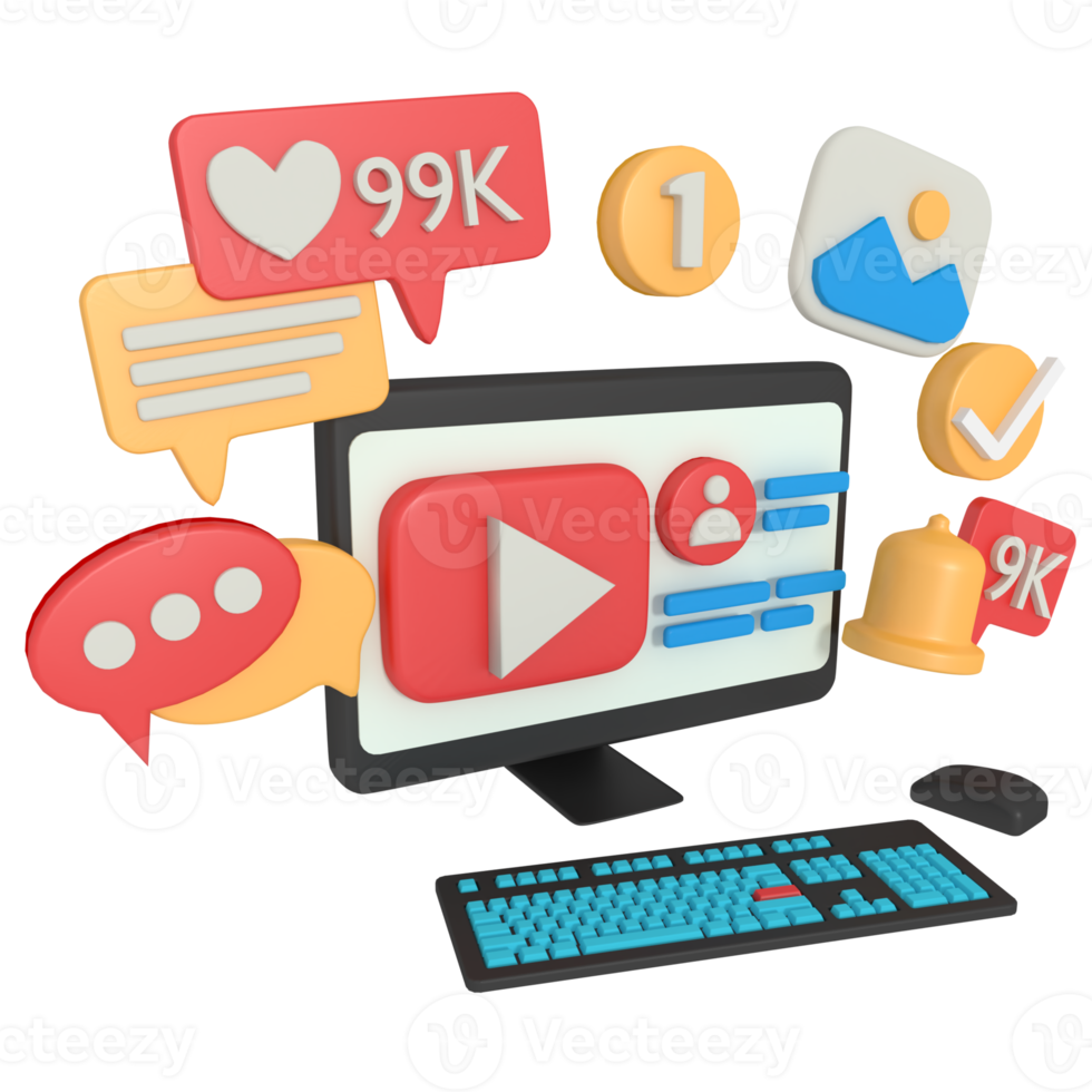 3d modeling of Video Streaming in computer png
