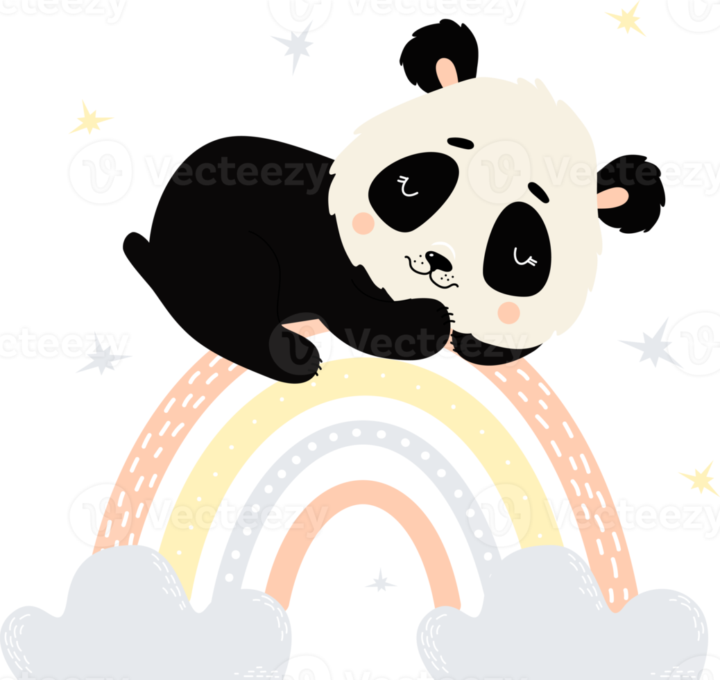 Cute panda sleeping on rainbow png