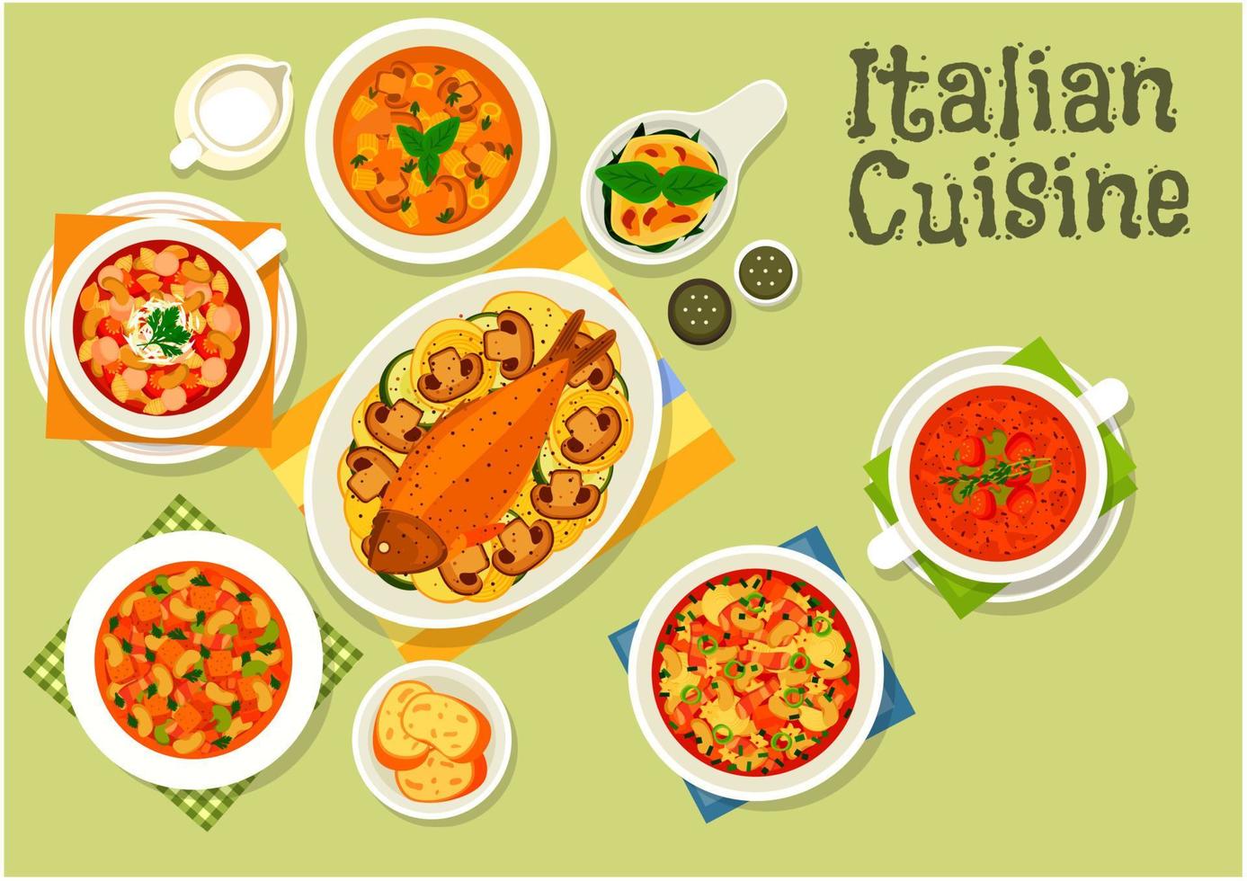 Italian cuisine healthy dinner icon vector