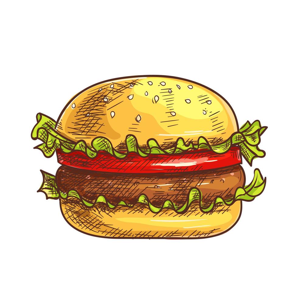 Hamburger fast food sketch icon vector