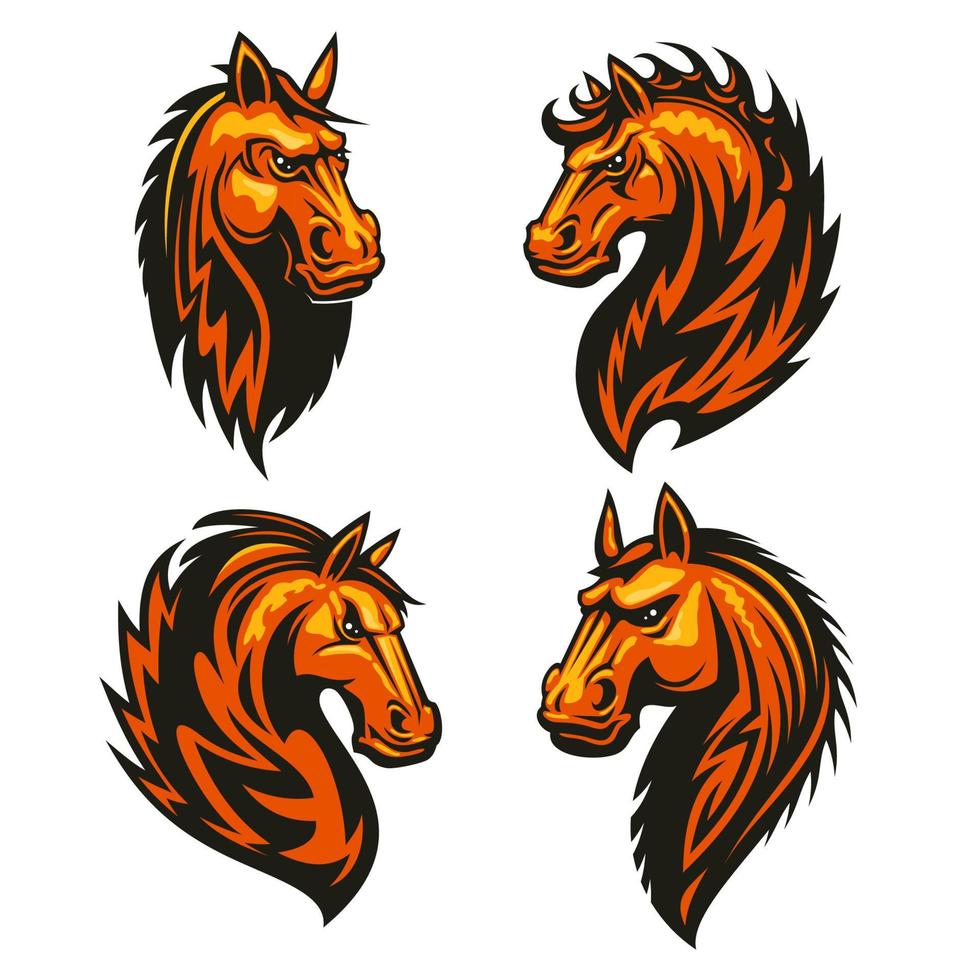 cabeza de caballo en forma de fuego iconos heráldicos vector