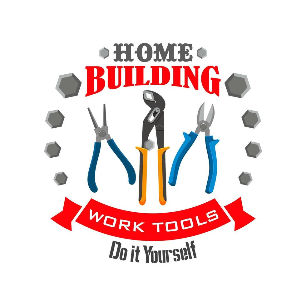 Work tools for home repair, building vector emblem