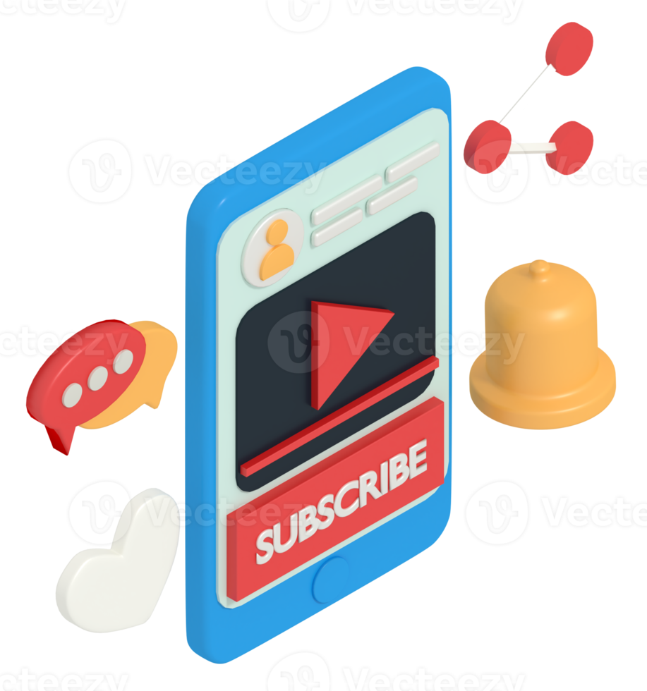 3d illustration of video streaming in phone png